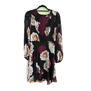 Harper Rose Women’s Sz 8 Dress Cinch Waist Lightweight Sheer Long Sleeve Floral